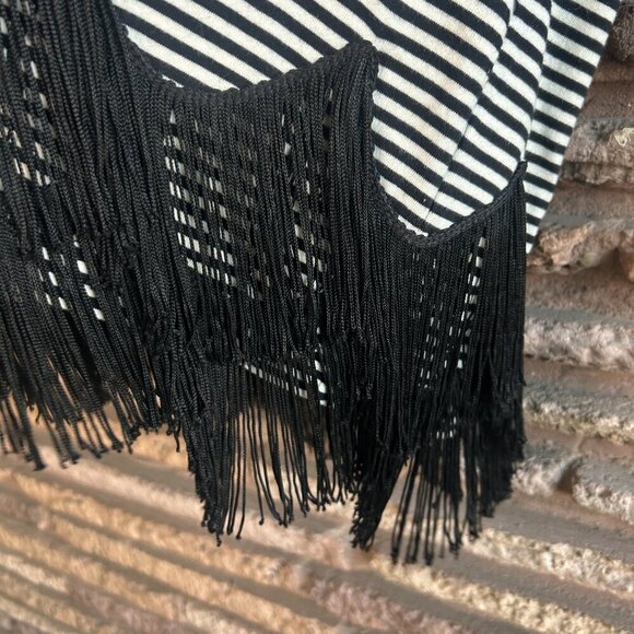 Marc Jacobs Mock Neck Sleeveless Striped Top with Scalloped Fringe Hem Small - Picture 7 of 10